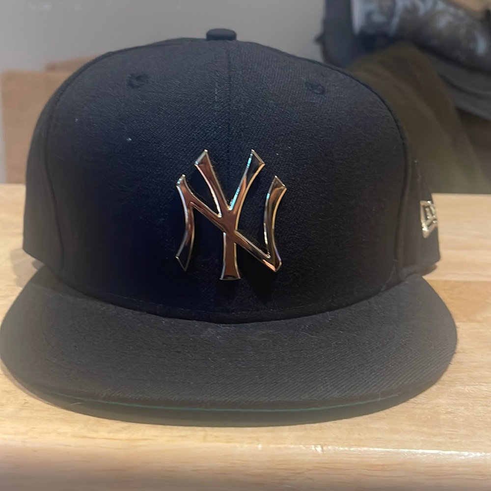 New Era Black Fitted Cap with Metallic Gold NY Logo